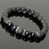 Men Women Lava Rock Blue Tiger Eye Bracelet 925 Sterling Silver Spacers DiyNotion Handmade BR1002