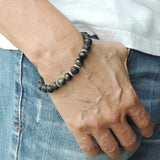 Men Women Lava Rock Brown Blue Tiger Eye Bracelet 925 Sterling Silver Spacers DiyNotion Handmade BR1003