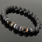 Men Women Lava Rock Mixed Blue Tiger Eye Bracelet 925 Sterling Silver Spacers DiyNotion Handmade BR1004