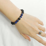 Men Women Lava Rock Lapis Lazuli Bracelet 925 Sterling Silver Spacers DiyNotion Handmade BR1005