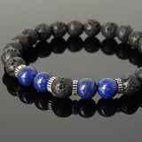 Men Women Lava Rock Lapis Lazuli Bracelet 925 Sterling Silver Spacers DiyNotion Handmade BR1005