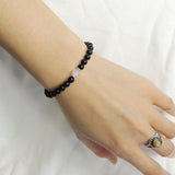 Men's Women Matte Black Onyx Strong Flash Moonstone Bracelet with 925 Sterling Silver Clasp DiyNotion Handmade BR1044
