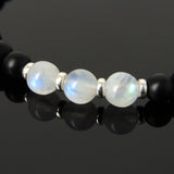 Men's Women Matte Black Onyx Strong Flash Moonstone Bracelet with 925 Sterling Silver Clasp DiyNotion Handmade BR1045