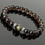 Men's Women Smoky Quartz Brown Blue Tiger Eye Bracelet 925 Sterling Silver Spacers DiyNotion BR1046