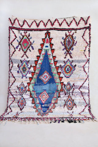 BOUCHEROUITE. 7'5"x5'8''Vintage Moroccan Rug. Wool Boucherouite Carpet. Modern Design.