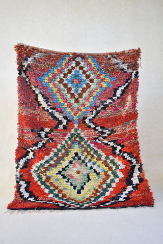 BOUCHEROUITE. Vintage Moroccan Rug. Wool Boucherouite Carpet. Modern Design.