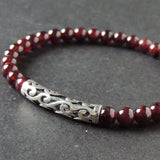 Men's Women Garnet Sterling Silver Bracelet Gemstone 925 Lucky Charm DiyNotion Handmade BR469