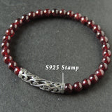 Men's Women Garnet Sterling Silver Bracelet Gemstone 925 Lucky Charm DiyNotion Handmade BR469