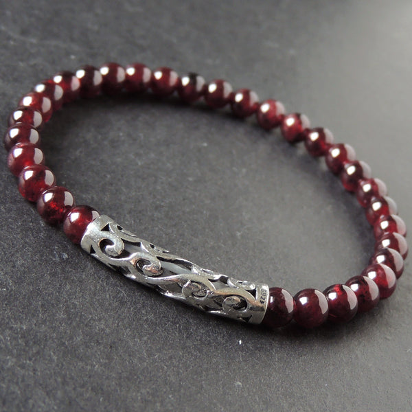 Men's Women Garnet Sterling Silver Bracelet Gemstone 925 Lucky Charm DiyNotion Handmade BR469