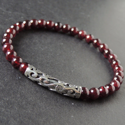 Men's Women Garnet Sterling Silver Bracelet Gemstone 925 Lucky Charm DiyNotion Handmade BR469
