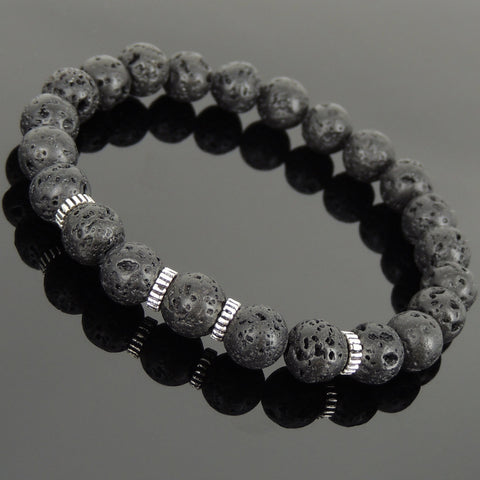 Men Women Lava Rock Bracelet 925 Sterling Silver Spacers DiyNotion Handmade BR1006