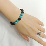Men Women Lava Rock Enhanced Turquoise Bracelet 925 Sterling Silver Spacers DiyNotion Handmade BR1007