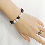 Men Women Lava Rock White Howlite Bracelet 925 Sterling Silver Spacers DiyNotion Handmade BR1008
