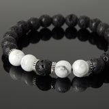 Men Women Lava Rock White Howlite Bracelet 925 Sterling Silver Spacers DiyNotion Handmade BR1008