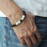Men Women Lava Rock White Howlite Bracelet 925 Sterling Silver Spacers DiyNotion Handmade BR1008