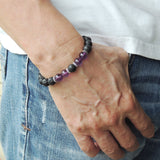 Men Women Lava Rock AAA Amethyst Bracelet 925 Sterling Silver Spacers DiyNotion Handmade BR1010