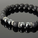 Men Women Lava Rock Hematite Bracelet 925 Sterling Silver Spacers DiyNotion Handmade BR1011