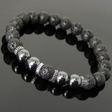 Men Women Lava Rock Hematite Bracelet 925 Sterling Silver Spacers DiyNotion Handmade BR1011