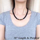 Men's Women Matte Black Onyx Brown Tiger Eye Necklace 925 Sterling Silver Spacers Clasp DiyNotion Handmade NK163