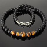 Men's Women Matte Black Onyx Brown Tiger Eye Necklace 925 Sterling Silver Spacers Clasp DiyNotion Handmade NK163