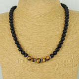 Men's Women Matte Black Onyx Brown Tiger Eye Necklace 925 Sterling Silver Spacers Clasp DiyNotion Handmade NK163