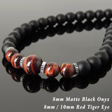 Men's Women Matte Black Onyx Red Tiger Eye Necklace 925 Sterling Silver Spacers Clasp DiyNotion Handmade NK164