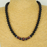Men's Women Matte Black Onyx Red Tiger Eye Necklace 925 Sterling Silver Spacers Clasp DiyNotion Handmade NK164