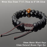 Men's Women Matte Black Onyx Brown Tiger Eye Adjustable Braided Bracelet DiyNotion Handmade BR1047