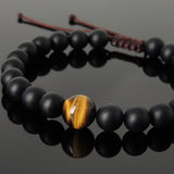 Men's Women Matte Black Onyx Brown Tiger Eye Adjustable Braided Bracelet DiyNotion Handmade BR1048
