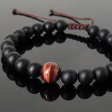 Men's Women Matte Black Onyx Red Tiger Eye Adjustable Braided Bracelet DiyNotion Handmade BR1050
