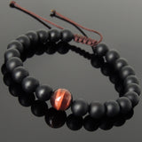 Men's Women Matte Black Onyx Red Tiger Eye Adjustable Braided Bracelet DiyNotion Handmade BR1050