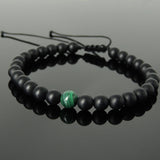 Men's Women Matte Black Onyx Malachite Adjustable Braided Bracelet DiyNotion Handmade BR1052