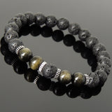 Men Women Lava Rock Golden Obsidian Bracelet 925 Sterling Silver Spacers DiyNotion Handmade BR1012