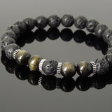 Men Women Lava Rock Golden Obsidian Bracelet 925 Sterling Silver Spacers DiyNotion Handmade BR1012