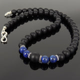 Men's Women Matte Black Onyx Lapis Lazuli Necklace 925 Sterling Silver Spacers Clasp DiyNotion Handmade NK166