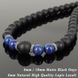 Men's Women Matte Black Onyx Lapis Lazuli Necklace 925 Sterling Silver Spacers Clasp DiyNotion Handmade NK166