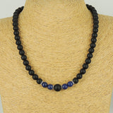 Men's Women Matte Black Onyx Lapis Lazuli Necklace 925 Sterling Silver Spacers Clasp DiyNotion Handmade NK166