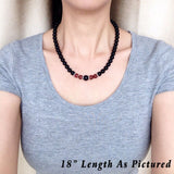 Men's Women Matte Black Onyx Red Jasper Stone Necklace 925 Sterling Silver Spacers Clasp DiyNotion Handmade NK167