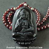 Men's Women Garnet Handmade Obsidian Buddha Pendant Necklace with 925 Sterling Silver Spacers Beads DiyNotion NK168