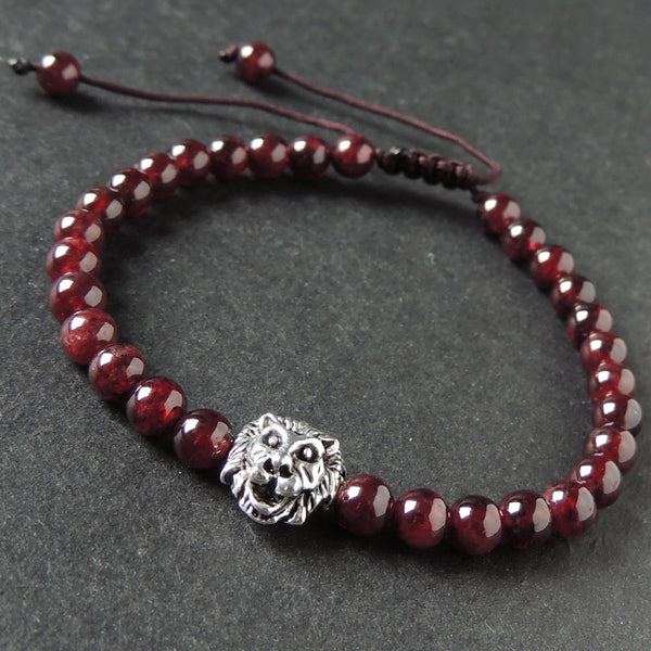 Men's Women Garnet Adjustable Braided Bracelet Tibetan Silver Lion Head Bead DiyNotion T285