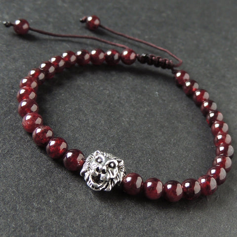 Men's Women Garnet Adjustable Braided Bracelet Tibetan Silver Lion Head Bead DiyNotion T285