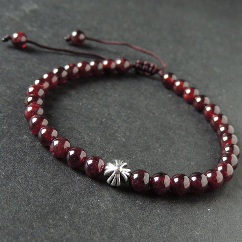 Men's Women Garnet Adjustable Braided Bracelet Tibetan Silver Cross Bead DiyNotion T286