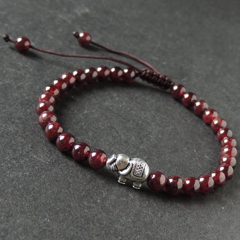 Men's Women Garnet Adjustable Braided Bracelet Tibetan Silver Elephant Bead DiyNotion T288