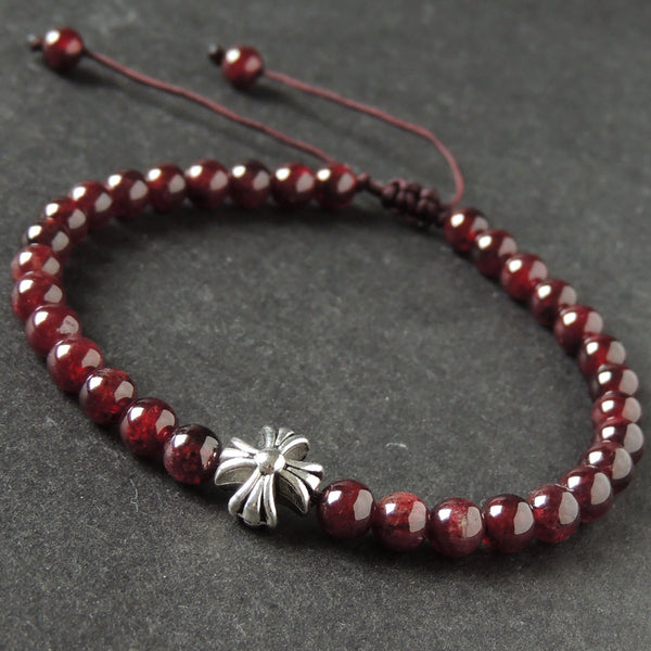 Men's Women Garnet Adjustable Braided Bracelet Tibetan Silver Cross Bead DiyNotion T290