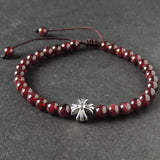 Men's Women Garnet Adjustable Braided Bracelet Tibetan Silver Cross Bead DiyNotion T290