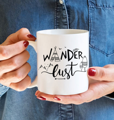 Wanderlust, Coffee Mug, Camping Mug, Travel Mug, Boho Style, Gift for Traveller, Hippy Chic Mug, Adventure is Calling, Gift For HIm