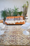 Beni ourain . Vintage Moroccan Rug. Wool Boucherouite Carpet. Modern Design.