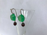 Vintage Green Lucite Button Earrings, Moonglow Buttons, Antique Brass, Green & Red Earrings, Christmas Earrings, Christmas Gift GLE287