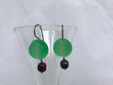 Vintage Green Lucite Button Earrings, Moonglow Buttons, Antique Brass, Green & Red Earrings, Christmas Earrings, Christmas Gift GLE287