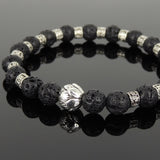 Men's Women Lava Rock Tibetan Silver Bracelet with Lotus Bead OM Spacers for Wrist Size 7" DiyNotion Handmade T296